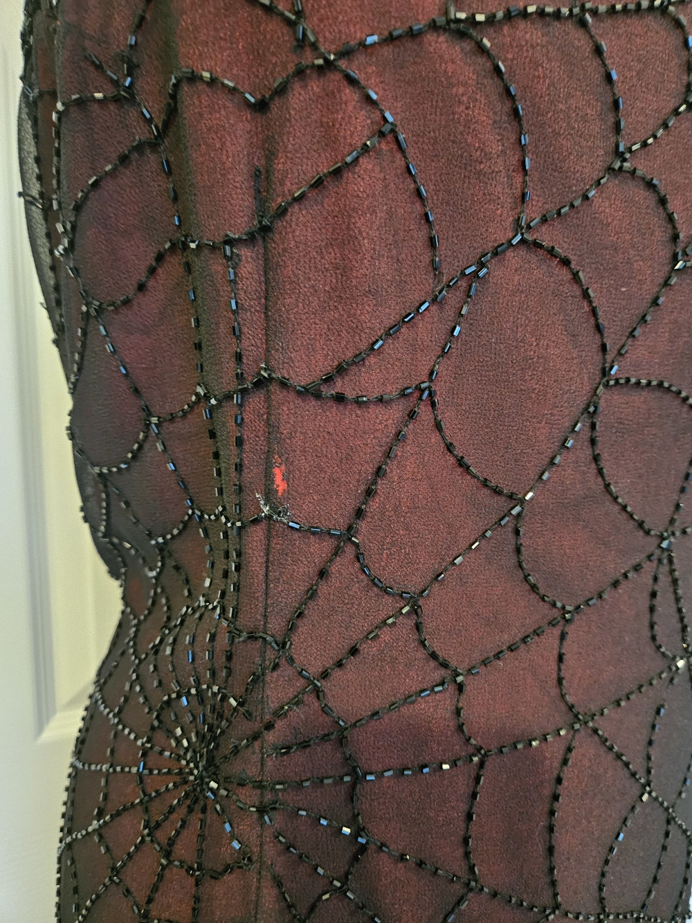 Vintage Black and Red Beaded Spiderweb Gown Size L XL Spider Web Cobweb Dress - Picture 6 of 9